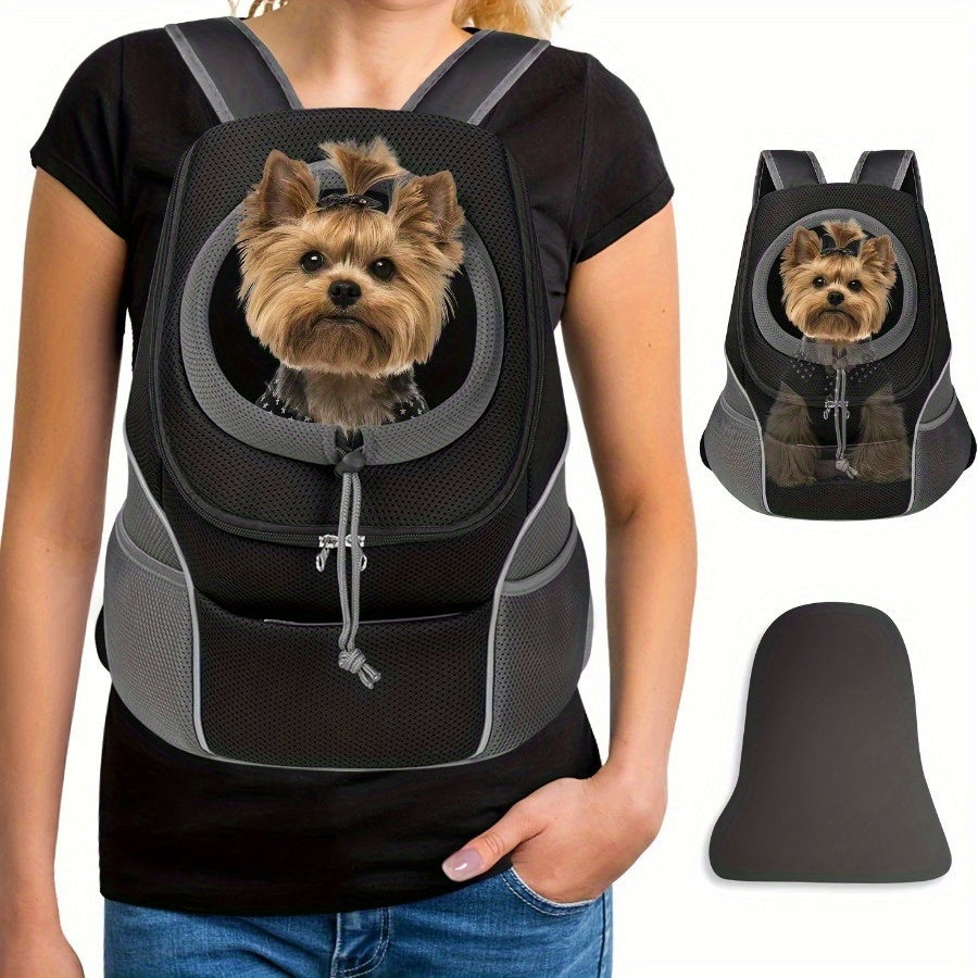 Comfortable cotton dog carrier backpack with drawstring.