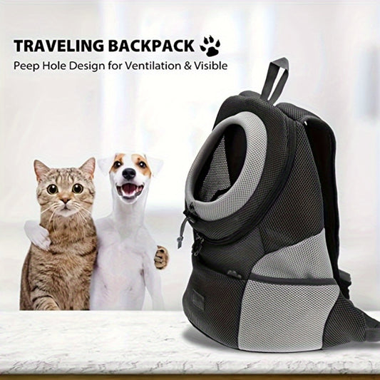 Comfortable cotton dog carrier backpack with drawstring.