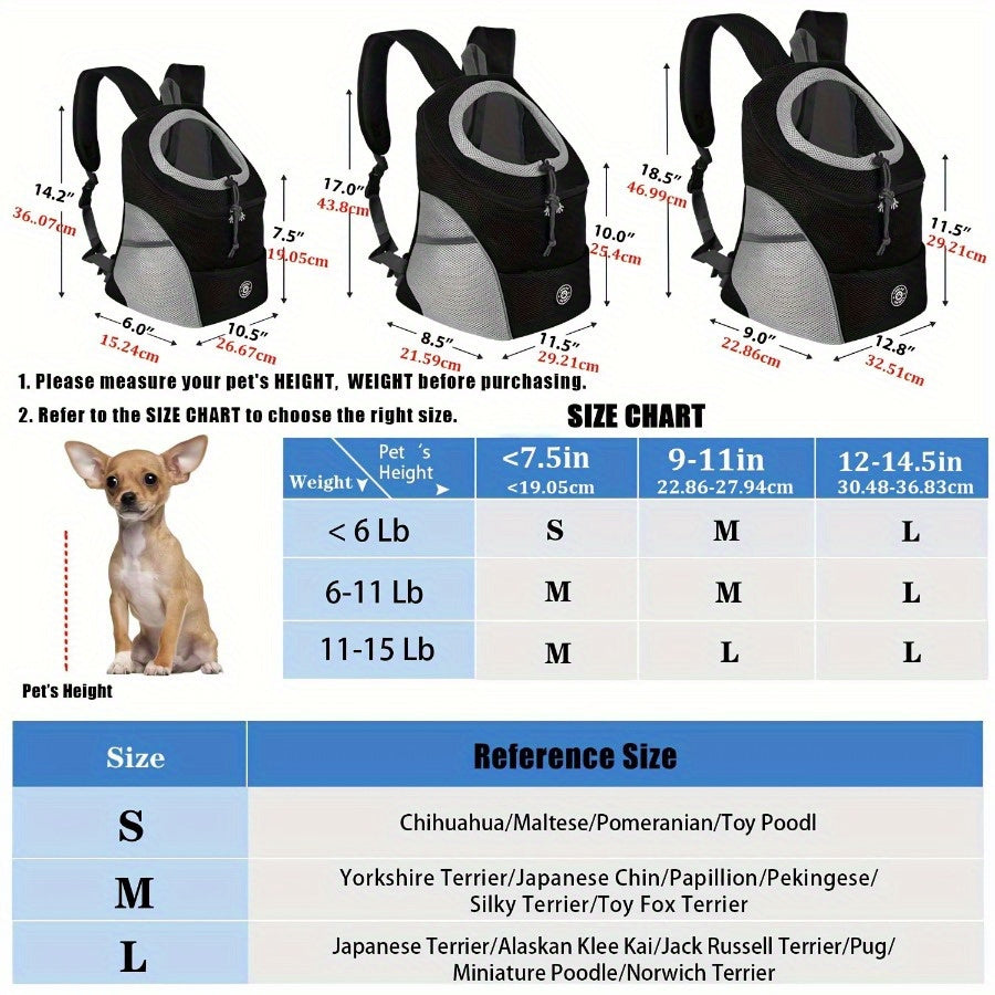 Comfortable cotton dog carrier backpack with drawstring.