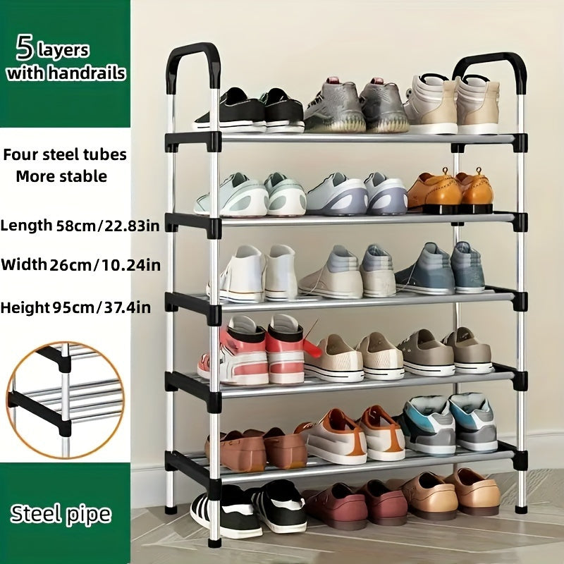 Adjustable 5-Tier Shoe Rack Organizer with Free Standing Metal Shelf - Perfect for Entryway, Hallway, Bedroom, or Office - Easy to Assemble, Versatile Storage Solution for Any Room.