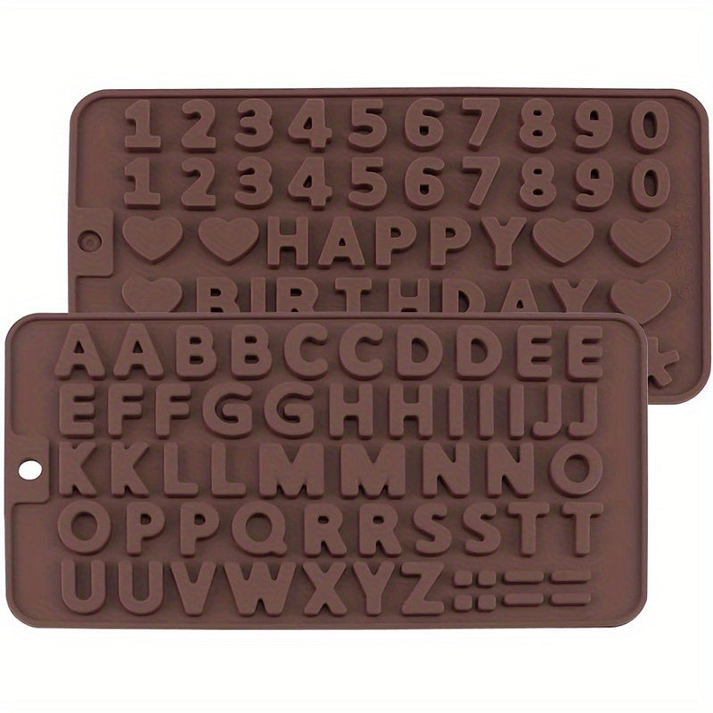 2 Silicone Alphabet & Number Chocolate Molds for easy cake decorating and birthday celebrations.