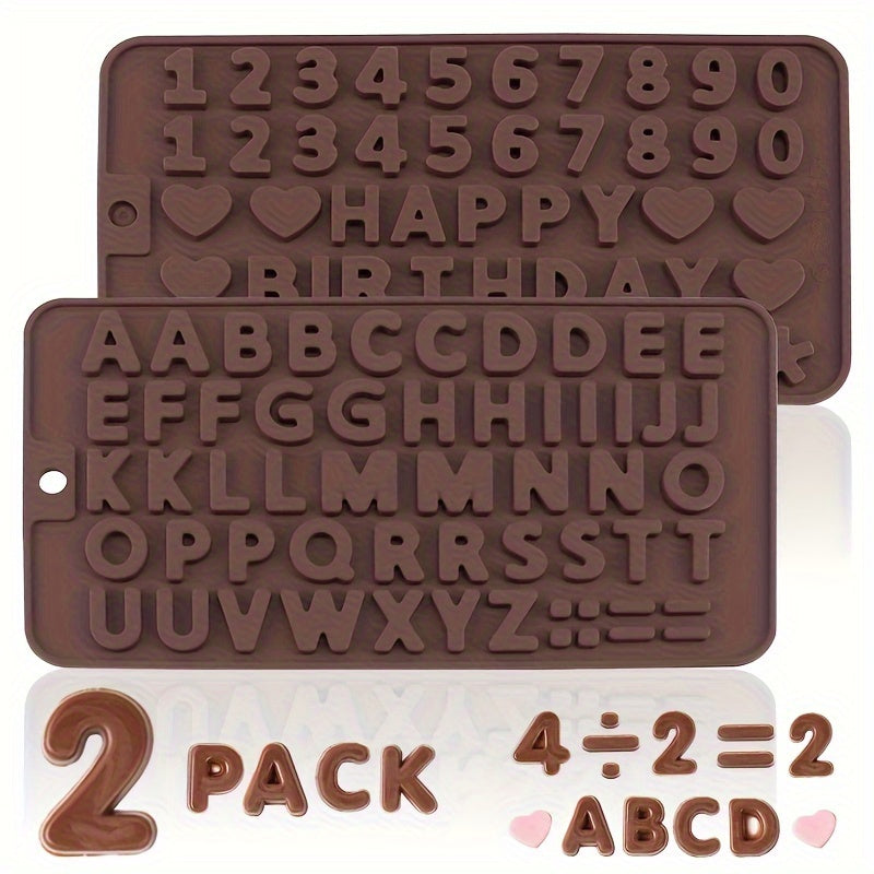 2 Silicone Alphabet & Number Chocolate Molds for easy cake decorating and birthday celebrations.