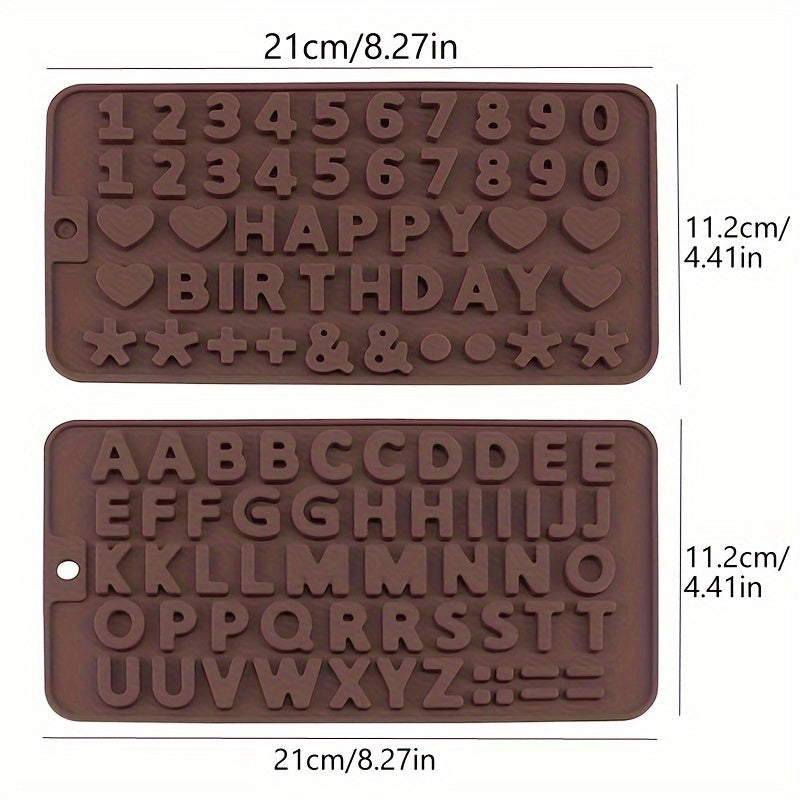 2 Silicone Alphabet & Number Chocolate Molds for easy cake decorating and birthday celebrations.