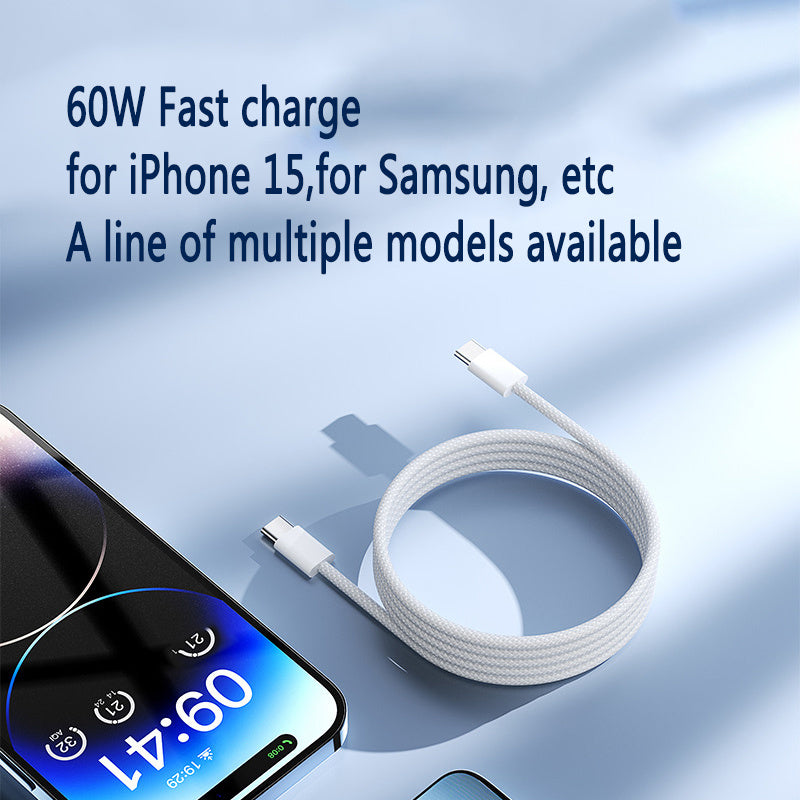 60W Fast Charging Cable: USB-C to USB-C for Iphone, Samsung, Ipad, Macbook, Samsung Galaxy Ultra.