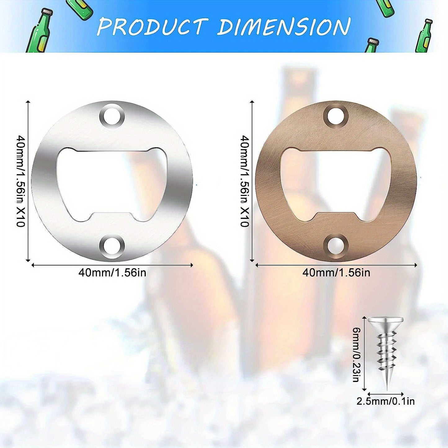 DIY Bottle Opener Insert Kits available in sets of 10, 30, or 50. Made of stainless steel for resin mold projects.