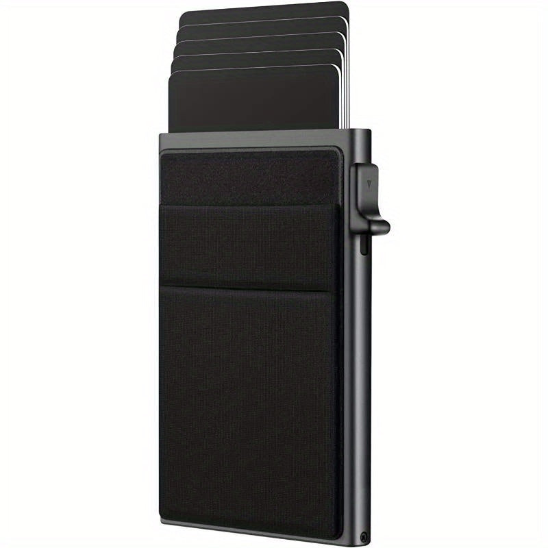 RFID-blocking credit card holder with coin slot: aluminum alloy, solid black