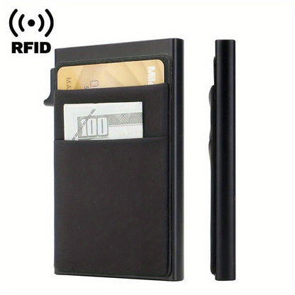 RFID-blocking credit card holder with coin slot: aluminum alloy, solid black