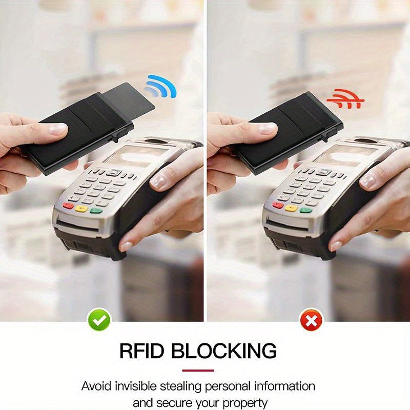 RFID-blocking credit card holder with coin slot: aluminum alloy, solid black