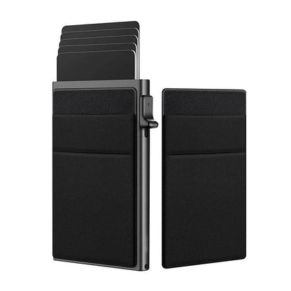 RFID-blocking credit card holder with coin slot: aluminum alloy, solid black