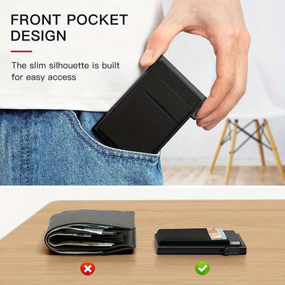 RFID-blocking credit card holder with coin slot: aluminum alloy, solid black