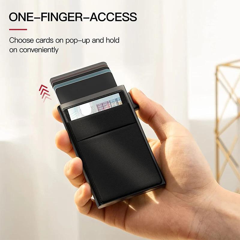 RFID-blocking credit card holder with coin slot: aluminum alloy, solid black