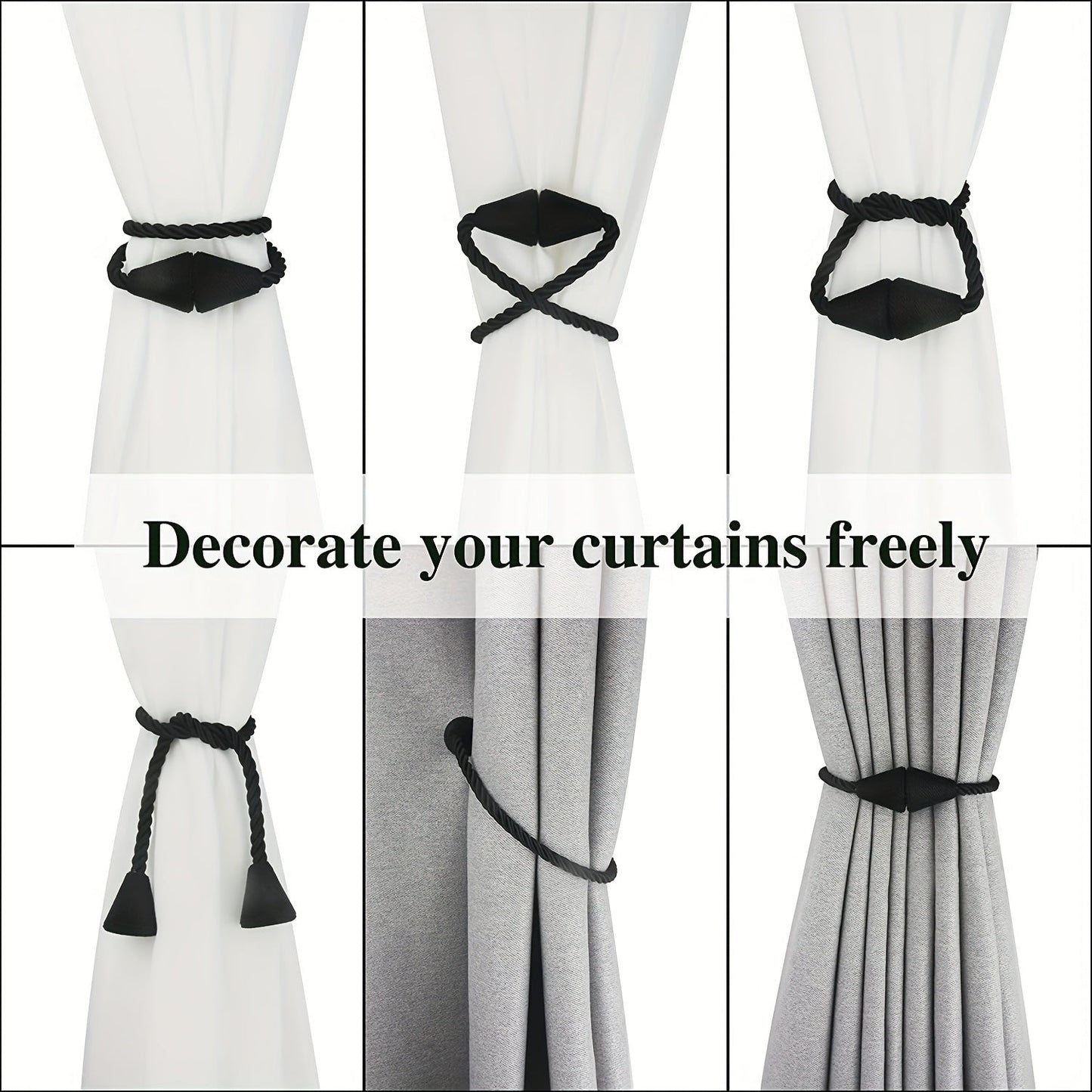 Two pieces of magnetic curtain tiebacks, elegantly handwoven holdbacks, perfect for adding a touch of style to your bedroom and living room decor.