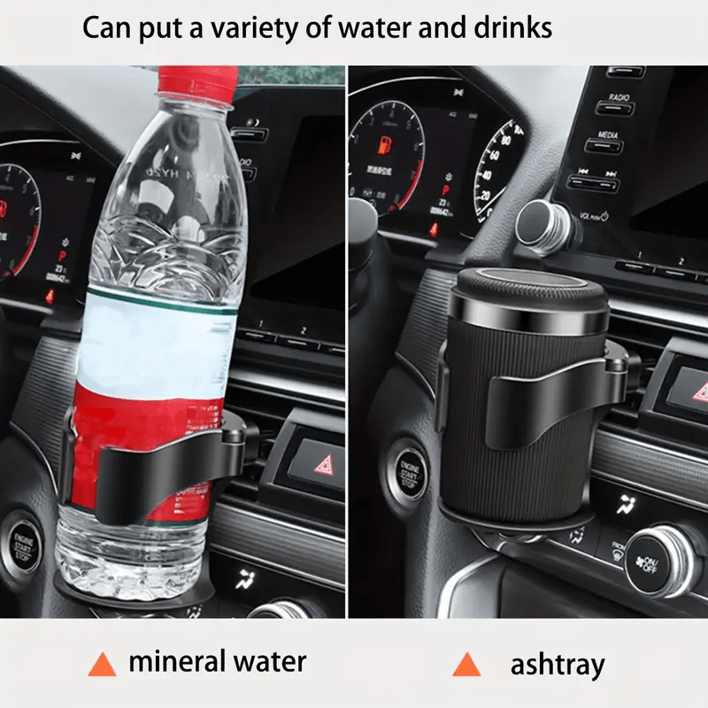 Adjustable PVC car cup holder with sponge base for secure grip, perfect for water bottles and cans, easily installed.