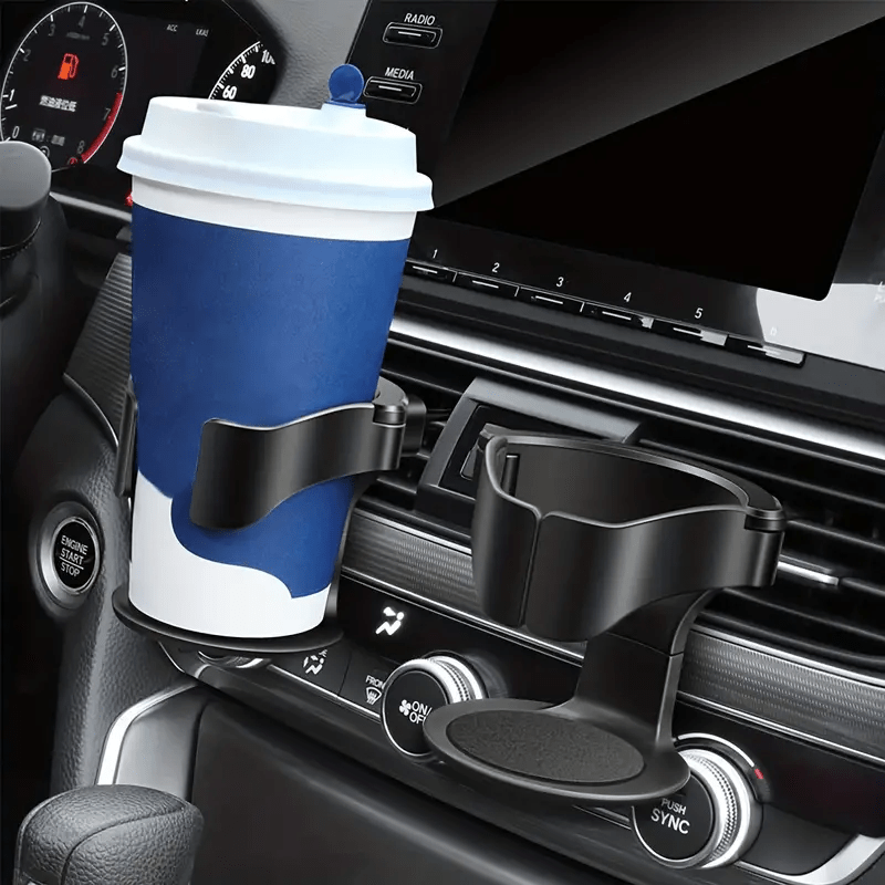 Adjustable PVC car cup holder with sponge base for secure grip, perfect for water bottles and cans, easily installed.