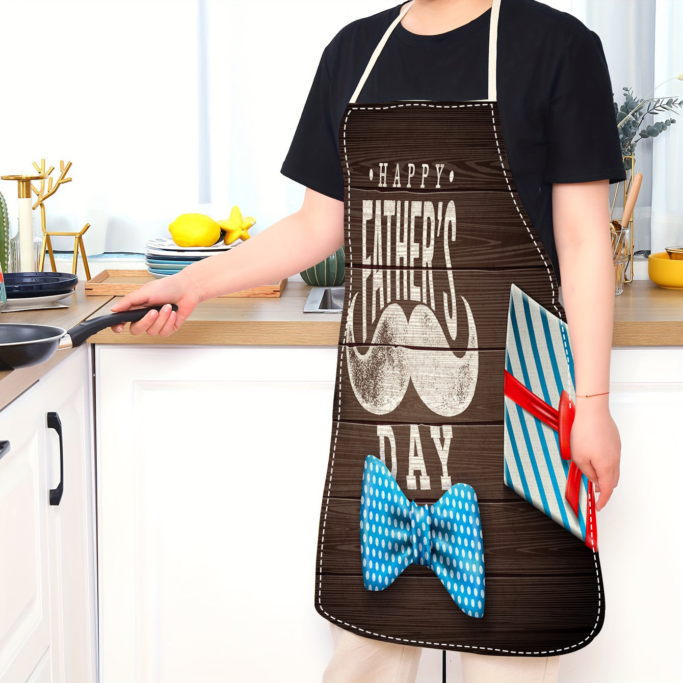 Father's Day Linen Apron - Made with 100% Woven Linen for Durability and Oil-Resistance, Featuring a Comfortable Fit and Fun Print Design, Suitable for Cooking and Household Tasks, the Ideal Gift for Dad