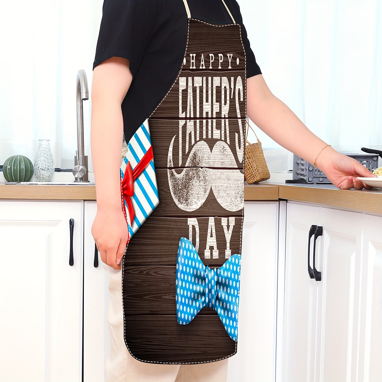 Father's Day Linen Apron - Made with 100% Woven Linen for Durability and Oil-Resistance, Featuring a Comfortable Fit and Fun Print Design, Suitable for Cooking and Household Tasks, the Ideal Gift for Dad