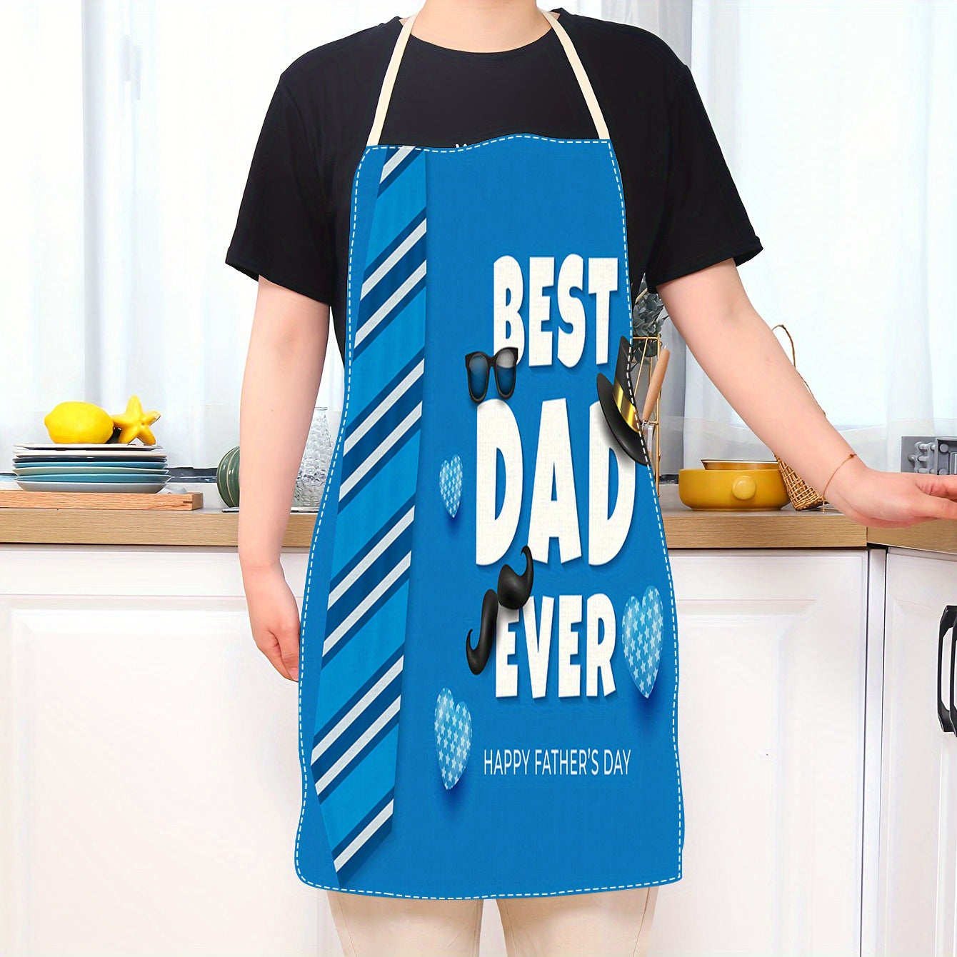 Show your appreciation this Father's Day with the Best Dad Ever Chef Apron! Made of durable, oil-resistant linen and featuring a creative tie and fashion glasses print, this apron offers a comfortable fit for cooking and home tasks. It's the ideal gift