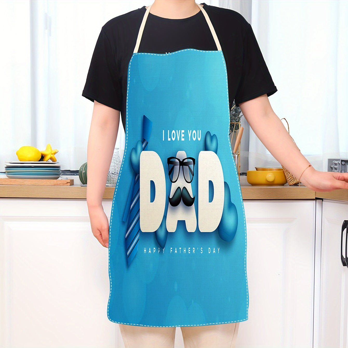 DAD I LOVE YOU" Father's Day Apron - A Funny and Heartwarming Gift, Made from 100% Linen, Oil-Resistant, Sturdy Chef's Apron with Creative Design - Perfect for Cooking, Chores, and Special Occasions