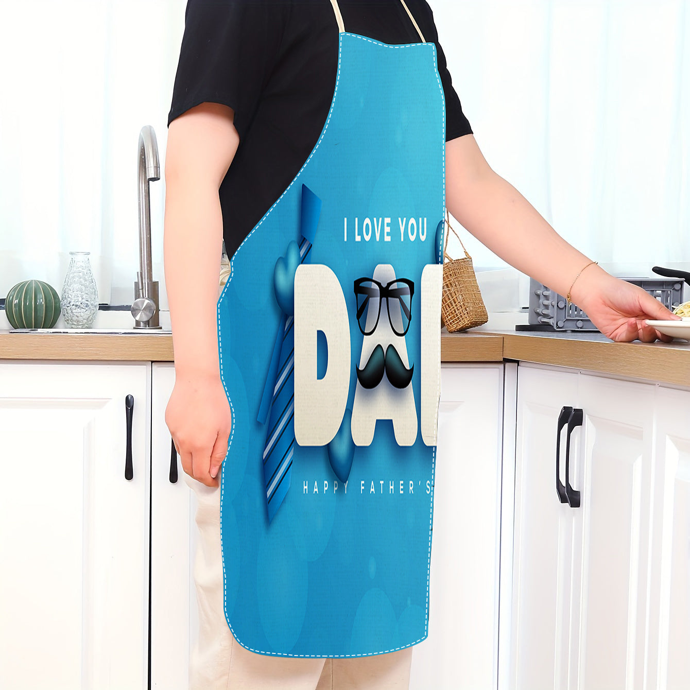 DAD I LOVE YOU" Father's Day Apron - A Funny and Heartwarming Gift, Made from 100% Linen, Oil-Resistant, Sturdy Chef's Apron with Creative Design - Perfect for Cooking, Chores, and Special Occasions