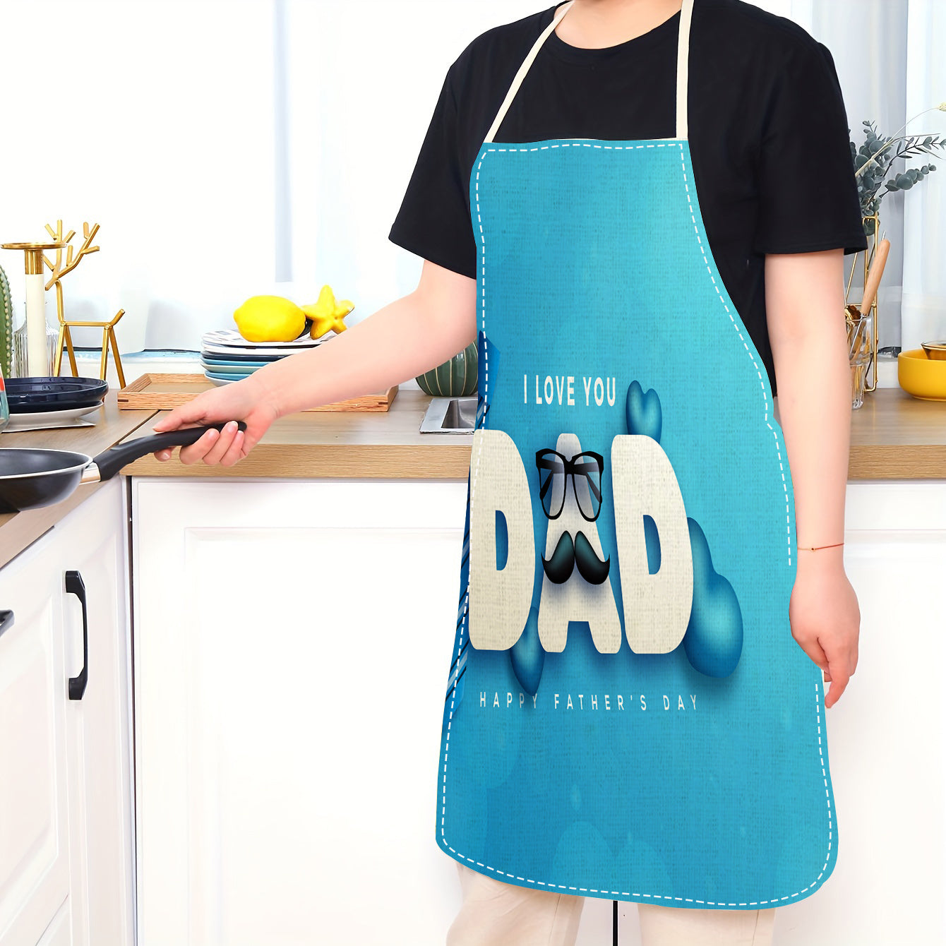 DAD I LOVE YOU" Father's Day Apron - A Funny and Heartwarming Gift, Made from 100% Linen, Oil-Resistant, Sturdy Chef's Apron with Creative Design - Perfect for Cooking, Chores, and Special Occasions