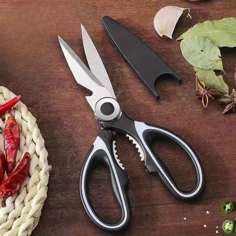 Durable stainless steel kitchen shears with sharp blades and comfort grip handle for cutting meat, herbs, and vegetables.