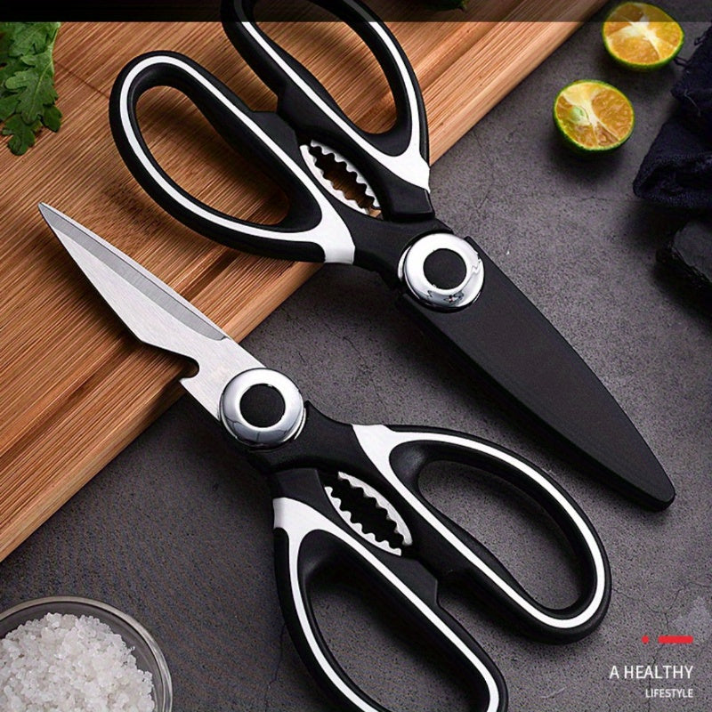 Durable stainless steel kitchen shears with sharp blades and comfort grip handle for cutting meat, herbs, and vegetables.