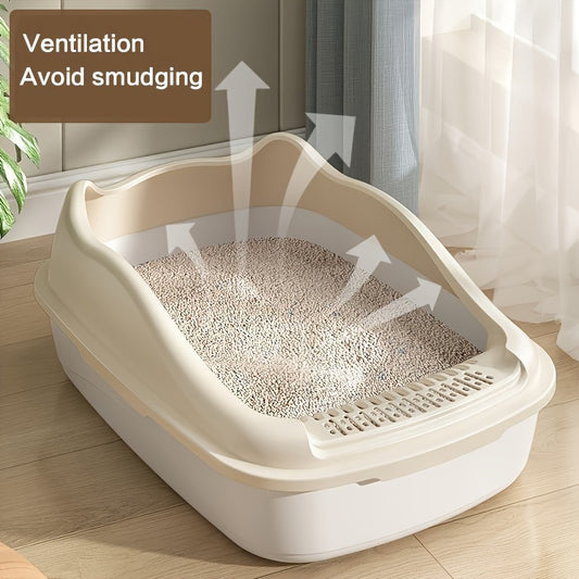 1pc Oval-Shaped Semi-Closed Cat Litter Box with Ventilation, Silicone + PP, Splash-Proof, Anti-Smudge for Cats - Includes Litter Scoop.