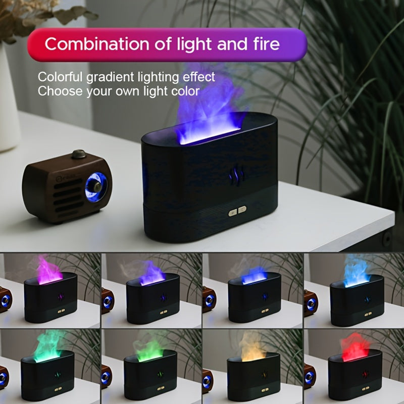 New USB-powered color-changing mist humidifier with LED lights and essential oil diffuser feature.