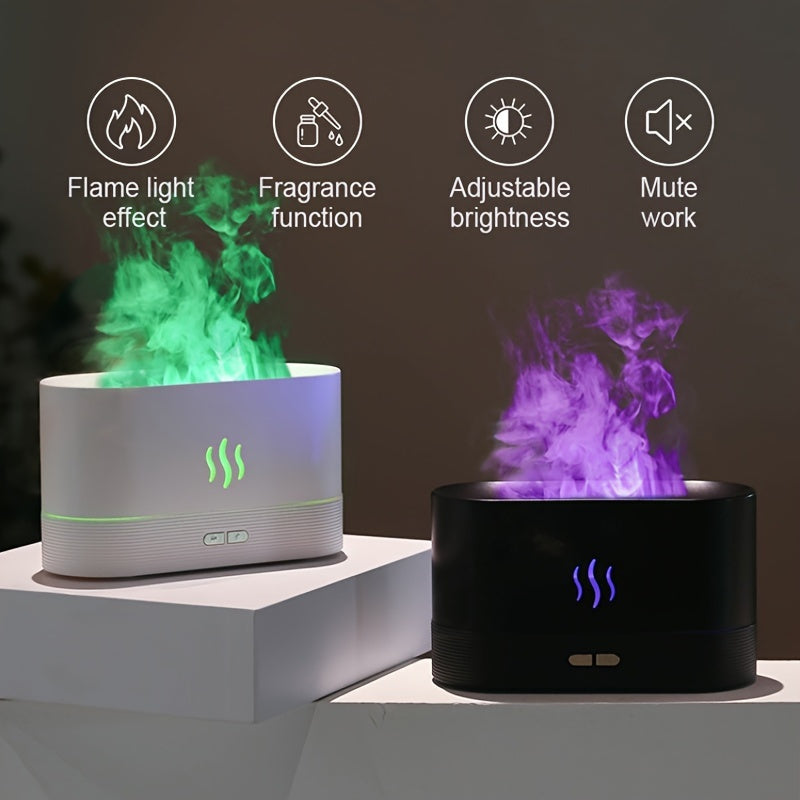 New USB-powered color-changing mist humidifier with LED lights and essential oil diffuser feature.