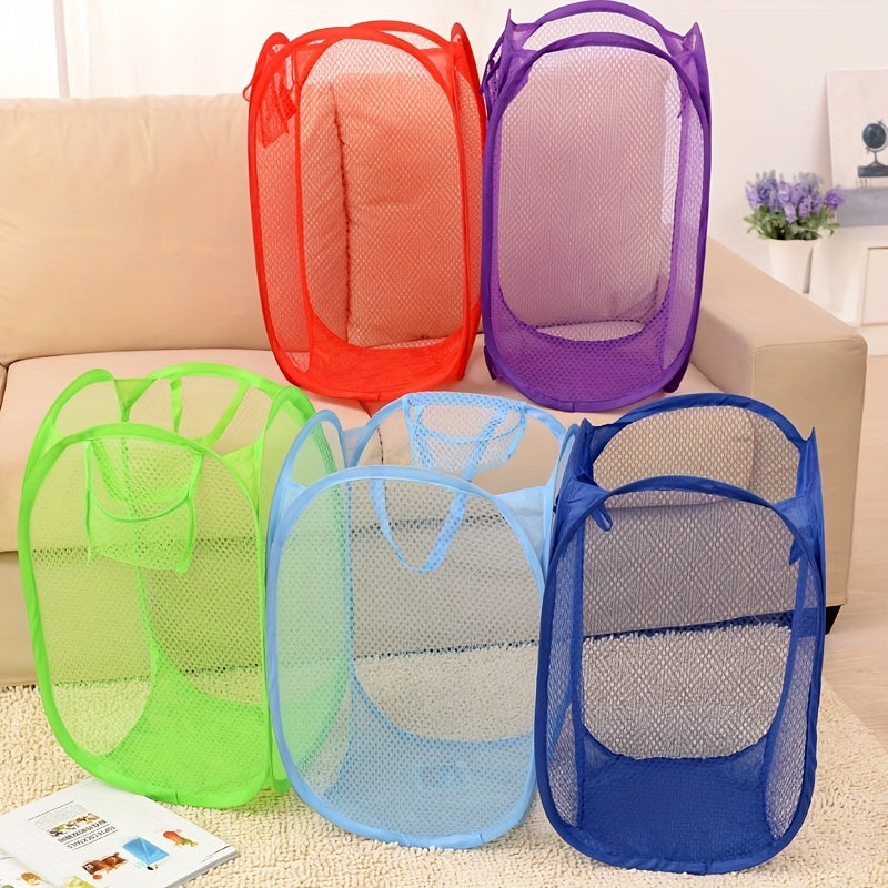 Modern Style Folding Mesh Laundry Basket - Convenient Pop-Up Laundry Hamper for Dirty Clothes Storage, Kids Toys, and Sundries - Durable Nylon Material with Handles