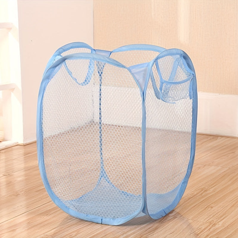 Modern Style Folding Mesh Laundry Basket - Convenient Pop-Up Laundry Hamper for Dirty Clothes Storage, Kids Toys, and Sundries - Durable Nylon Material with Handles