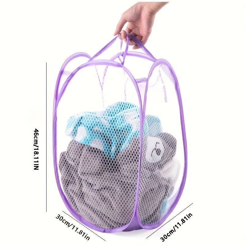 Modern Style Folding Mesh Laundry Basket - Convenient Pop-Up Laundry Hamper for Dirty Clothes Storage, Kids Toys, and Sundries - Durable Nylon Material with Handles