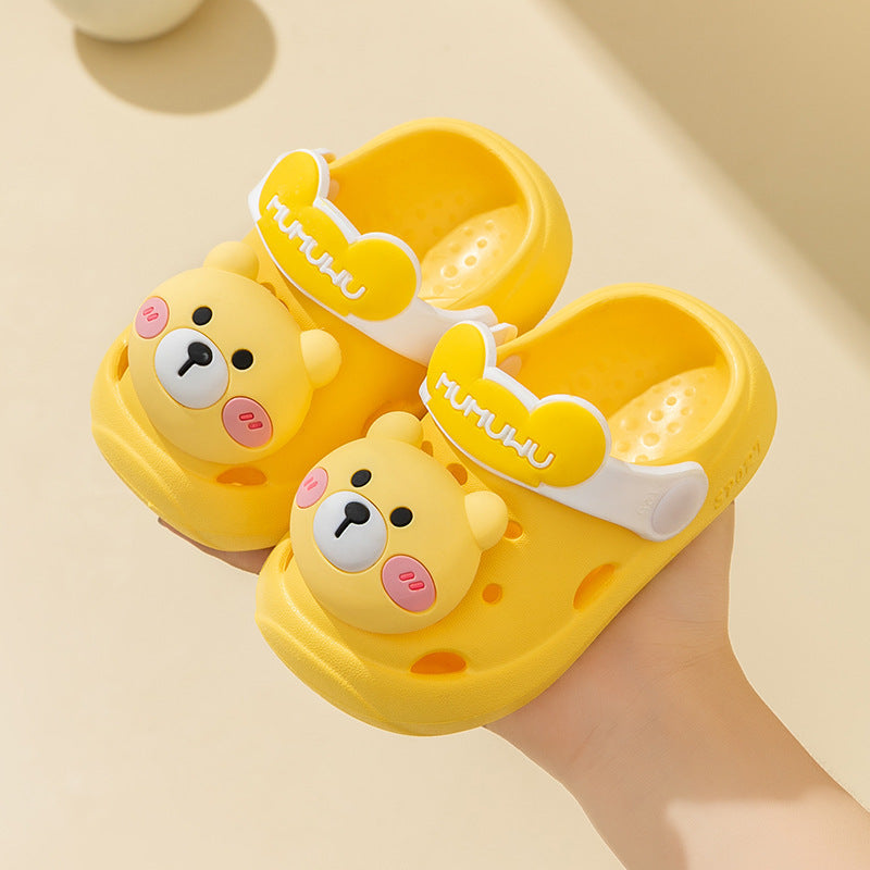 Stylish flower bear slip-on water shoes for girls, breathable and non-slip for indoor/outdoor use.