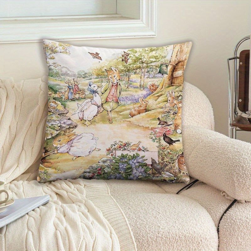 Modern cartoon rabbit throw pillow cover, 44.96cm, for home decor in various spaces - pillow core not included.