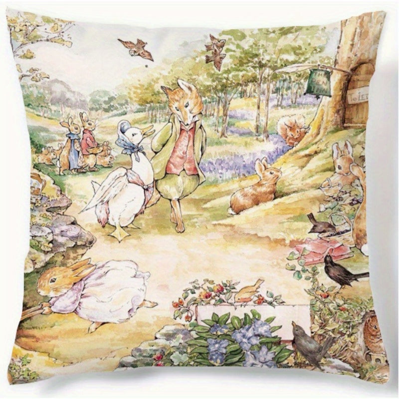 Modern cartoon rabbit throw pillow cover, 44.96cm, for home decor in various spaces - pillow core not included.