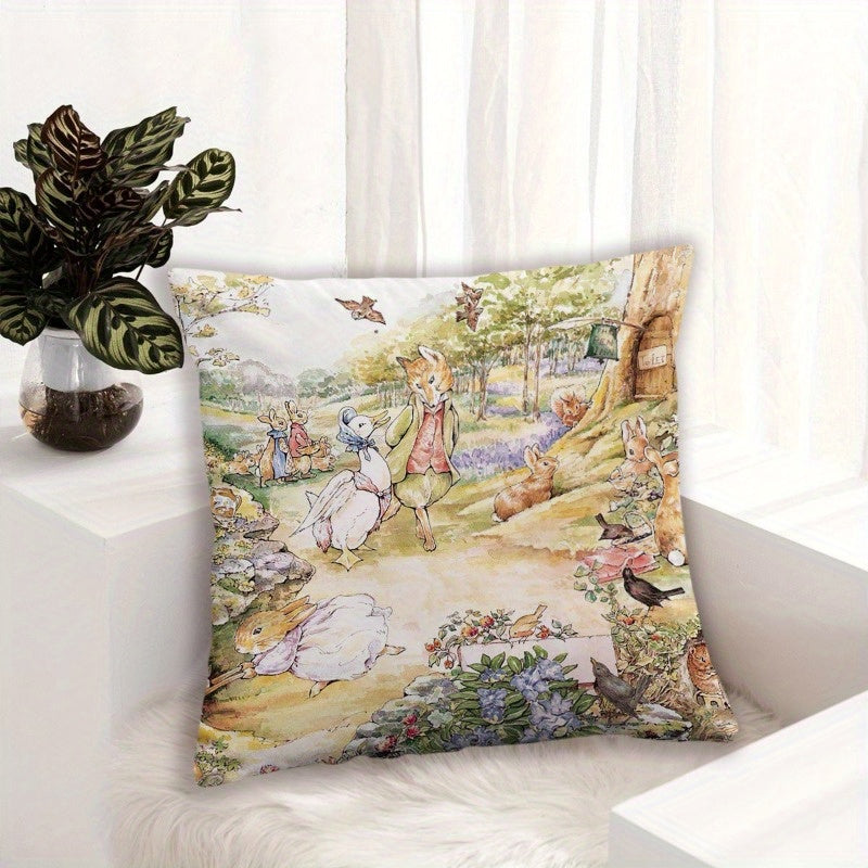 Modern cartoon rabbit throw pillow cover, 44.96cm, for home decor in various spaces - pillow core not included.