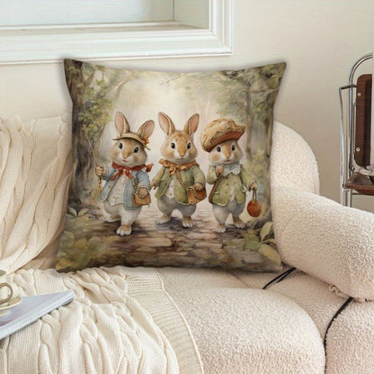 Cute rabbit cartoon printed polyester pillowcase for home, office, car, or bedroom decoration. (No pillow core included)