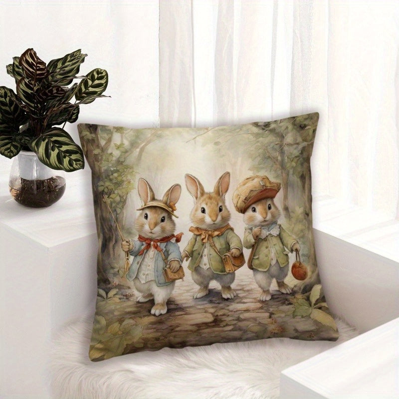 Cute rabbit cartoon printed polyester pillowcase for home, office, car, or bedroom decoration. (No pillow core included)