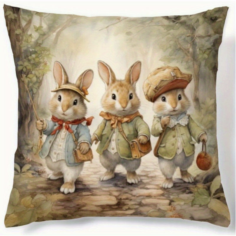 Cute rabbit cartoon printed polyester pillowcase for home, office, car, or bedroom decoration. (No pillow core included)