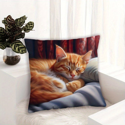 Cat print polyester throw pillow cover (44.96x44.96 cm) for home decor in various settings; contemporary style. (Pillow insert not included)