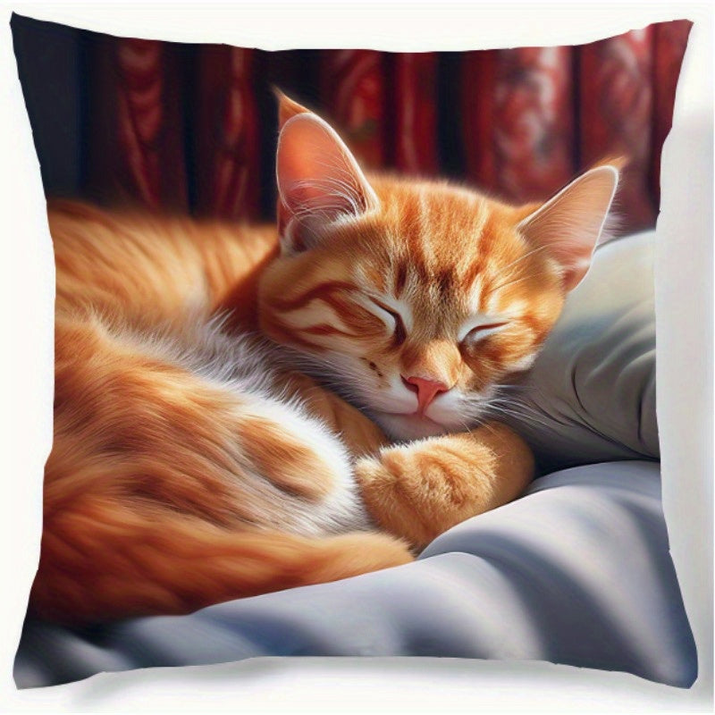 Cat print polyester throw pillow cover (44.96x44.96 cm) for home decor in various settings; contemporary style. (Pillow insert not included)