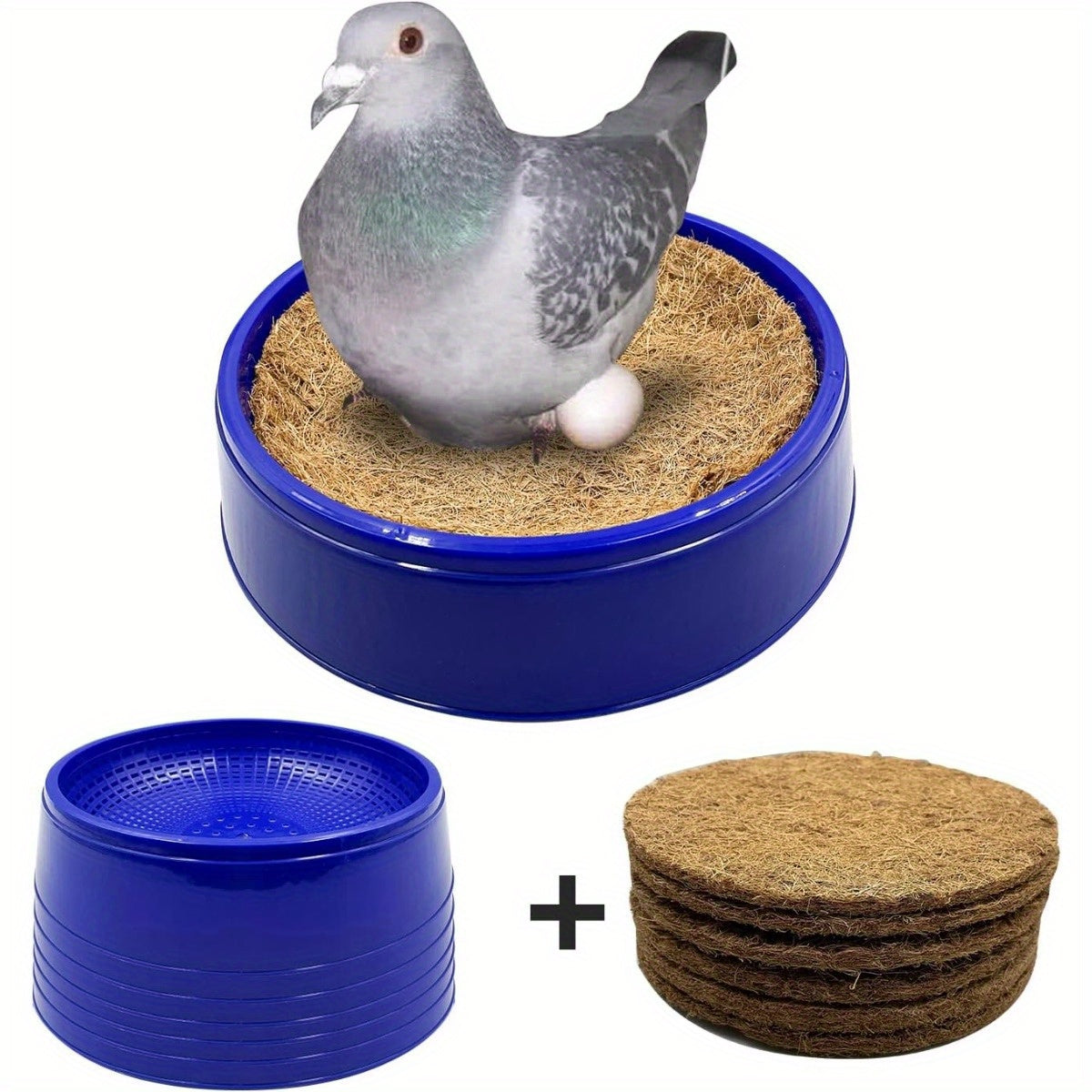 Pigeon Nest Bowl set with palm mat for bird cage breeding.