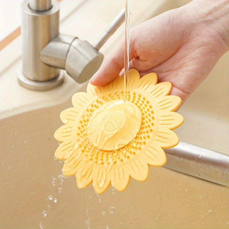 1 pack of sunflower design silicone drain catcher strainer for bathroom sink and shower floor.