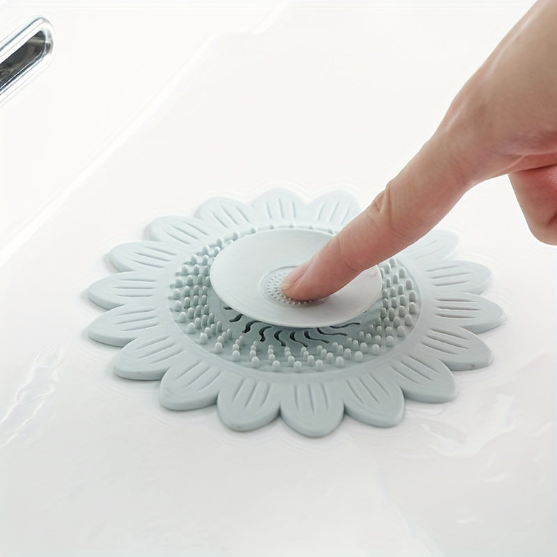 1 pack of sunflower design silicone drain catcher strainer for bathroom sink and shower floor.