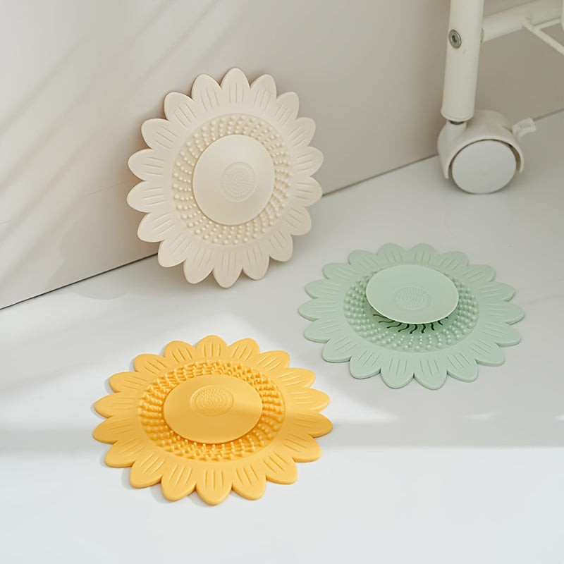 1 pack of sunflower design silicone drain catcher strainer for bathroom sink and shower floor.