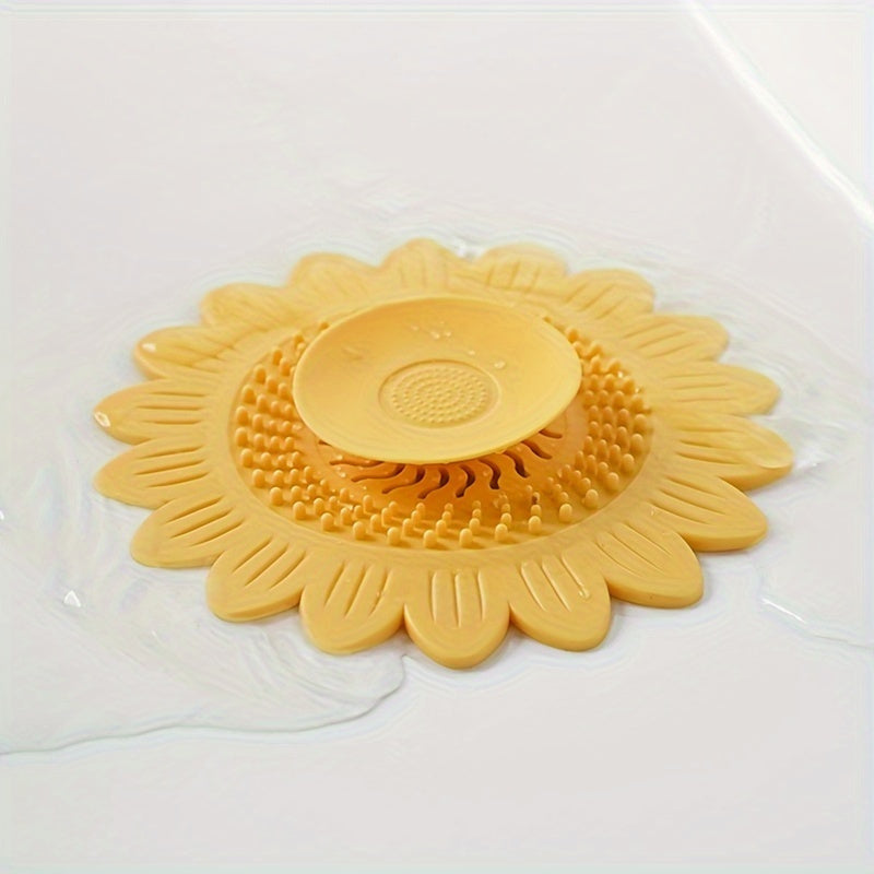 1 pack of sunflower design silicone drain catcher strainer for bathroom sink and shower floor.