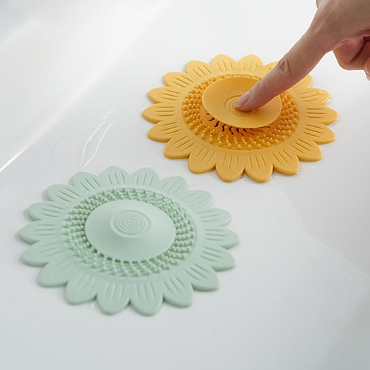 1 pack of sunflower design silicone drain catcher strainer for bathroom sink and shower floor.