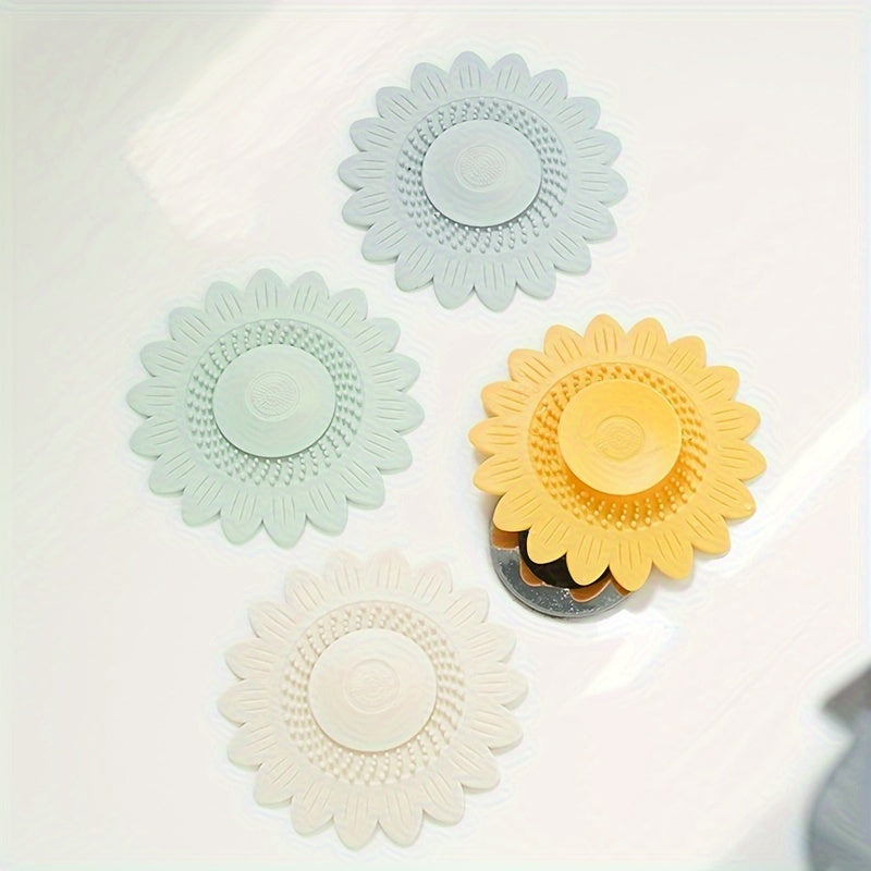 1 pack of sunflower design silicone drain catcher strainer for bathroom sink and shower floor.