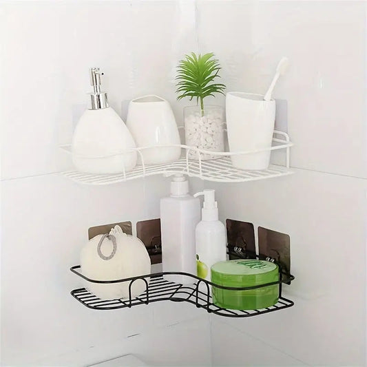 Triangle Bathroom Shelf with Space-Saving Design - Mounts Easily to Wall Without Drilling, Perfect for Organizing Cosmetics & Toiletries, Resistant to Rust and Adjustable