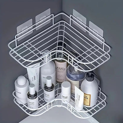 Triangle Bathroom Shelf with Space-Saving Design - Mounts Easily to Wall Without Drilling, Perfect for Organizing Cosmetics & Toiletries, Resistant to Rust and Adjustable